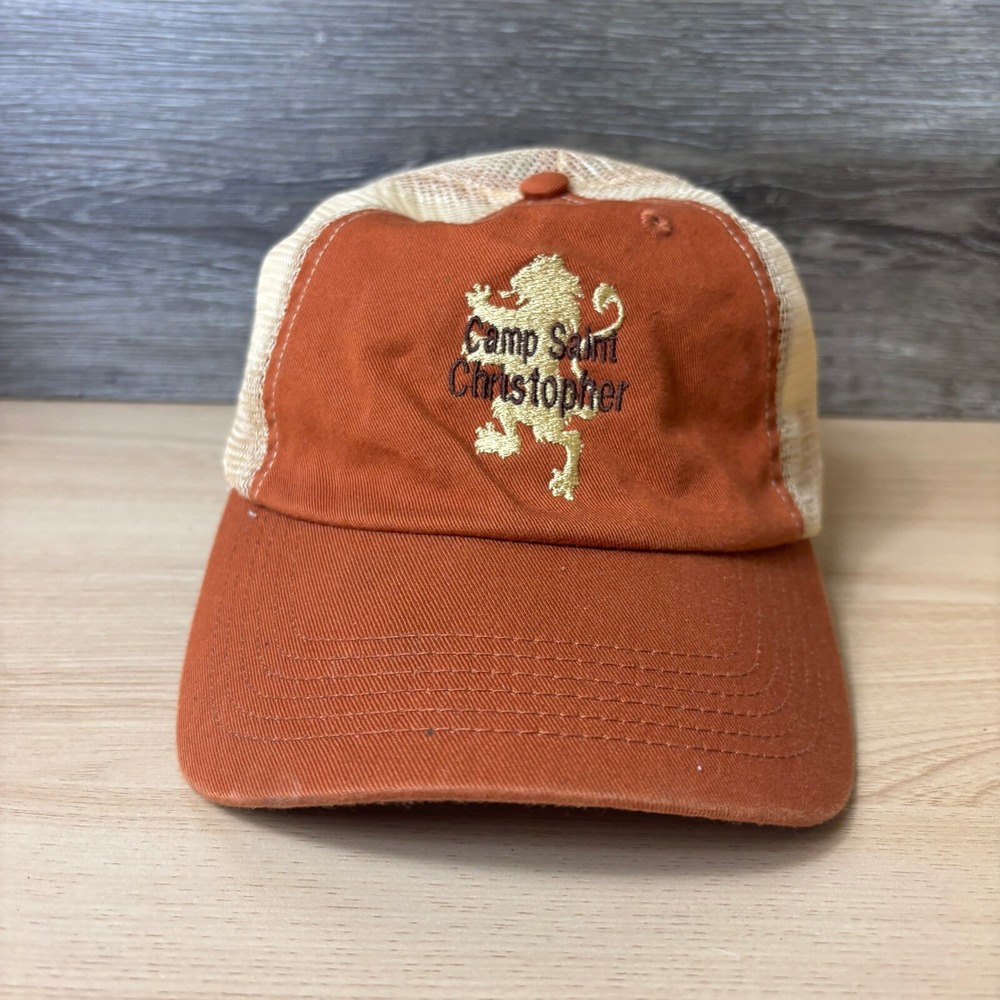 Camp Saint Christopher Hat Cap Strap Back Orange Adjustable